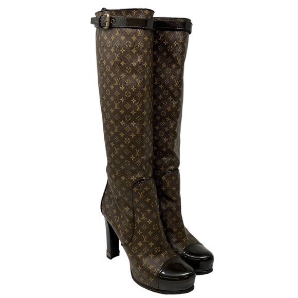 LOUIS VUITTON Vintage Monogram Mid Calf Boots #37 US 6.5 Brown Leather [102060] - Picture 4 of 14